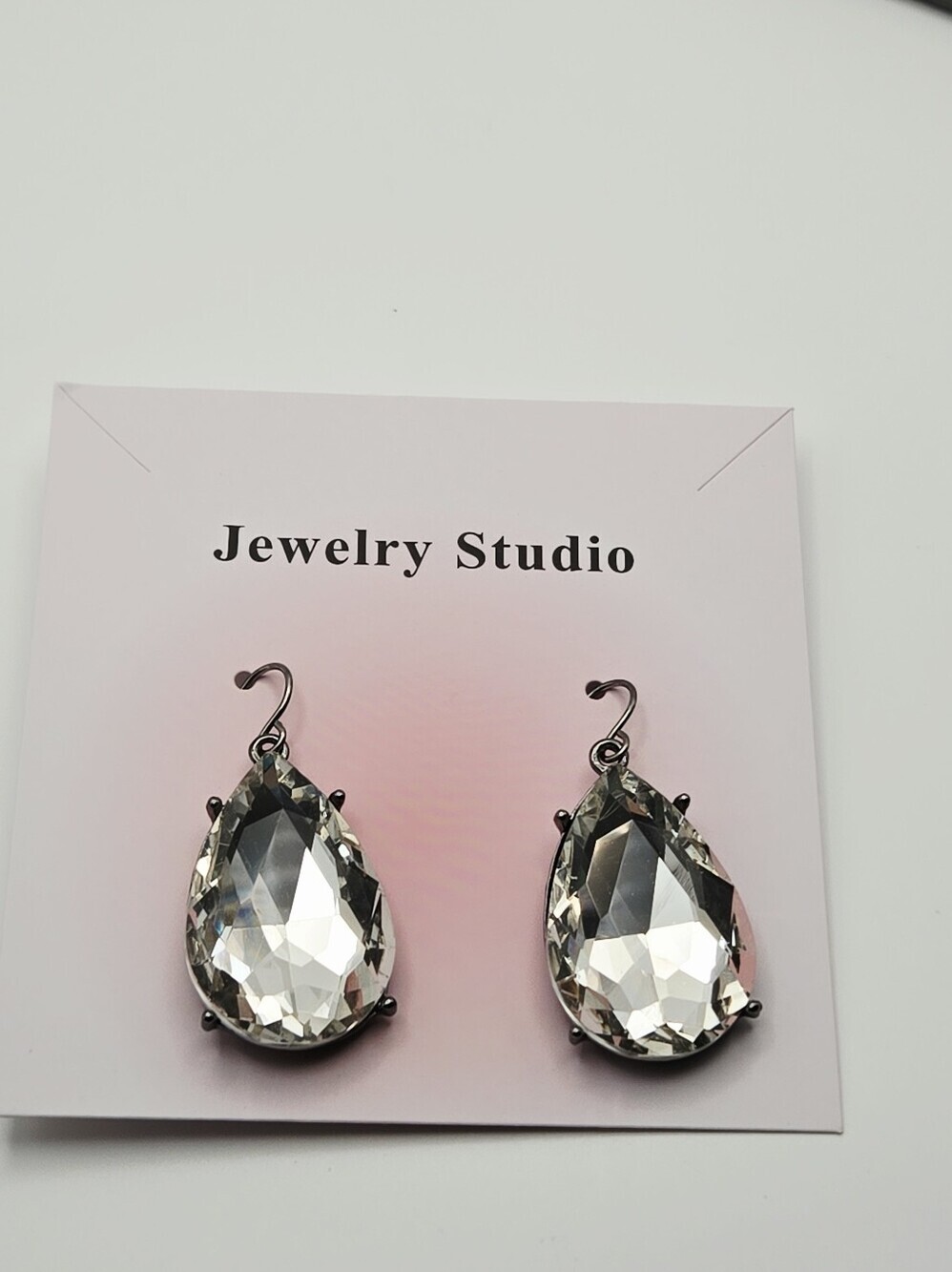 Fashion Jewelry Clear Teardrop Dangle & Clear Stud Glass Stone Earring Set Of 2 - Picture 7 of 16